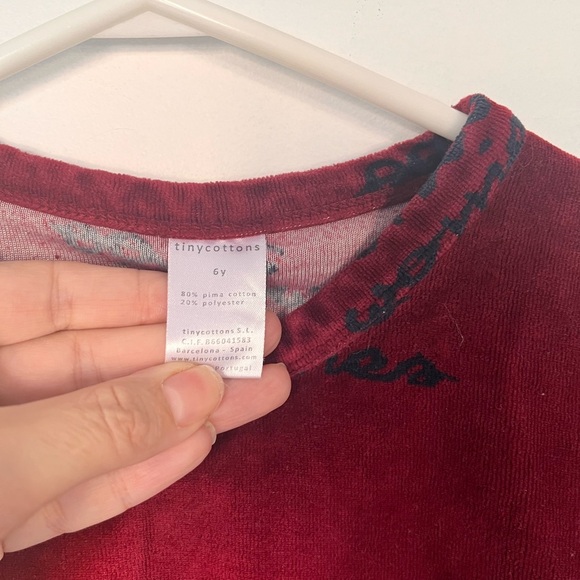 Tiny Cottons velvety dark Red Kids Shirt with black accents Shoo Woories - Picture 3 of 4